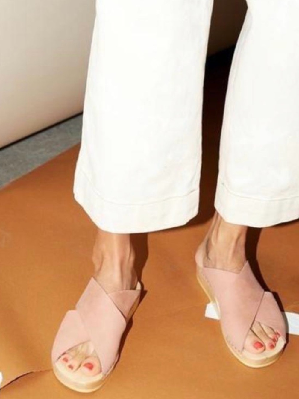 No. 6 Blush Pink Leather Slide Clogs, size 37